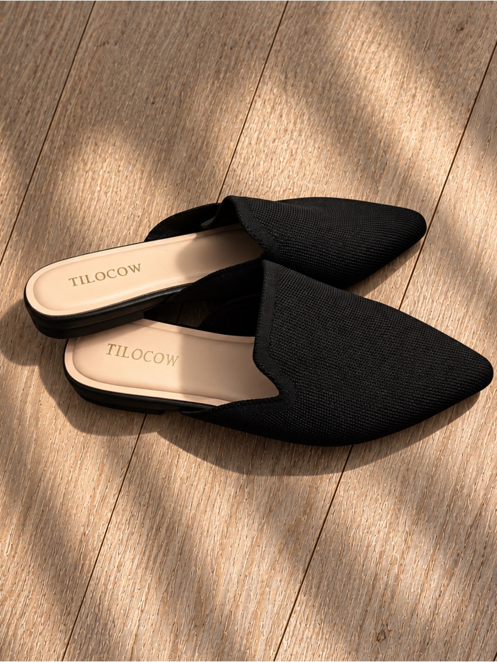 Black Pointed Toe Knit Mule Flats Slip-On Minimalist Shoes Size 8